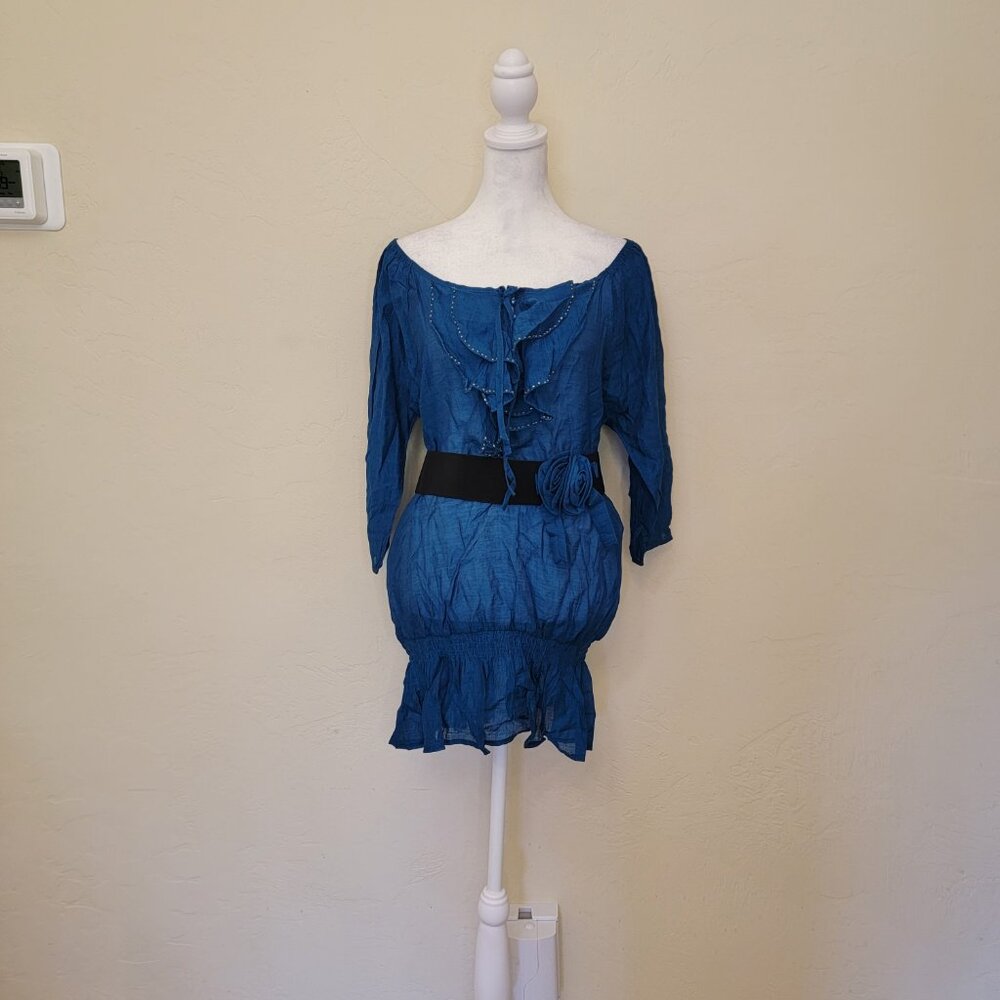 COPY - Ceres Y2K Blue Shirt with Belt, Size M, $25-NEW
